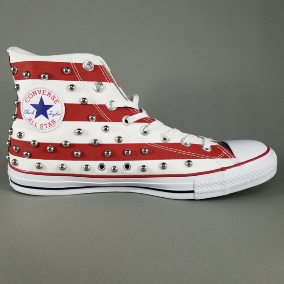 Converse CTAS Hi USA Flag Studded Shoes 10.5 White - Picture 4 of 8